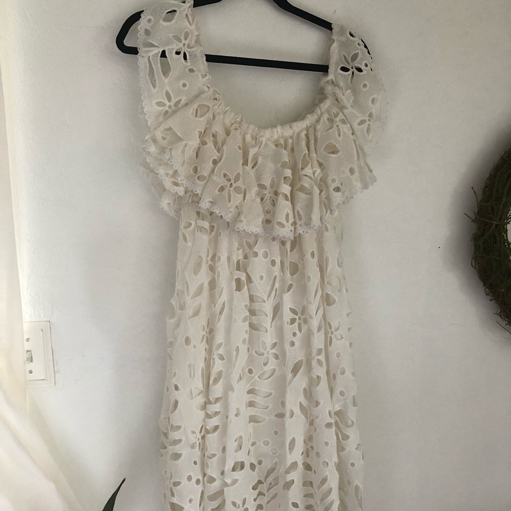 Chicwish off shoulder white cutout lace dress